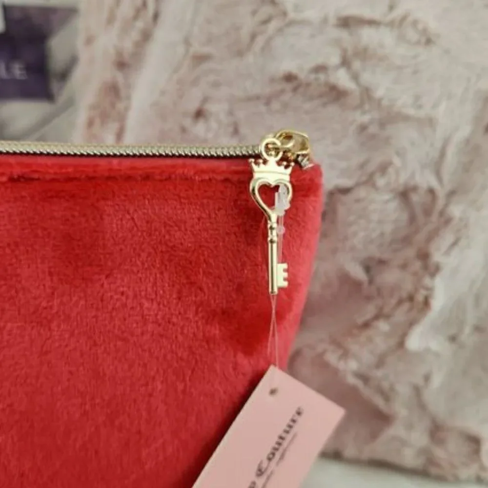 {Juicy Couture} Red Velour Rhinestones Cosmetic Bag Case